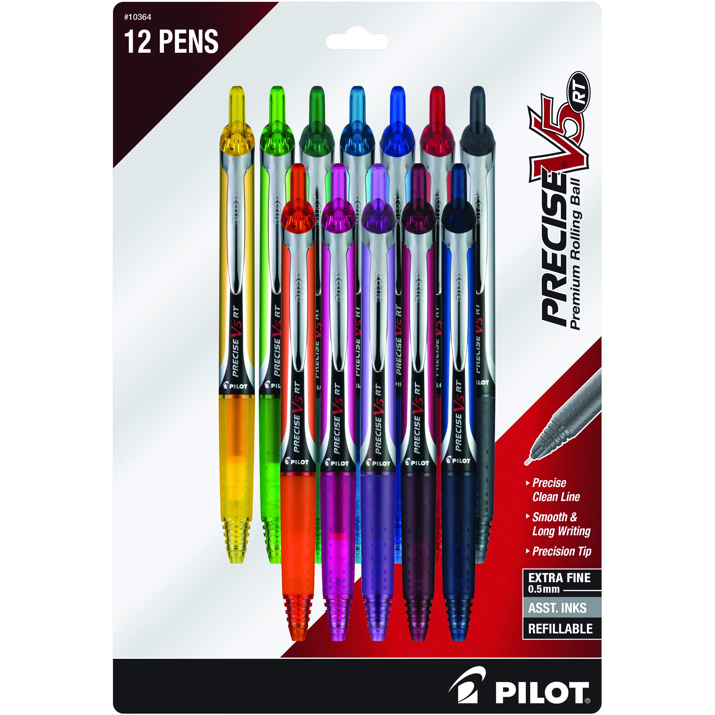 Pilot, Precise V5 RT Refillable & Retractable Rolling Ball Pens, Extra Fine Point 0.5 mm, Assorte... | Amazon (US)