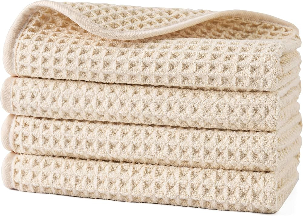 POLYTE Microfiber Lint Free Washcloth Face Towel, 13 x 13 in, 4 Pack (Waffle Weave) | Amazon (US)