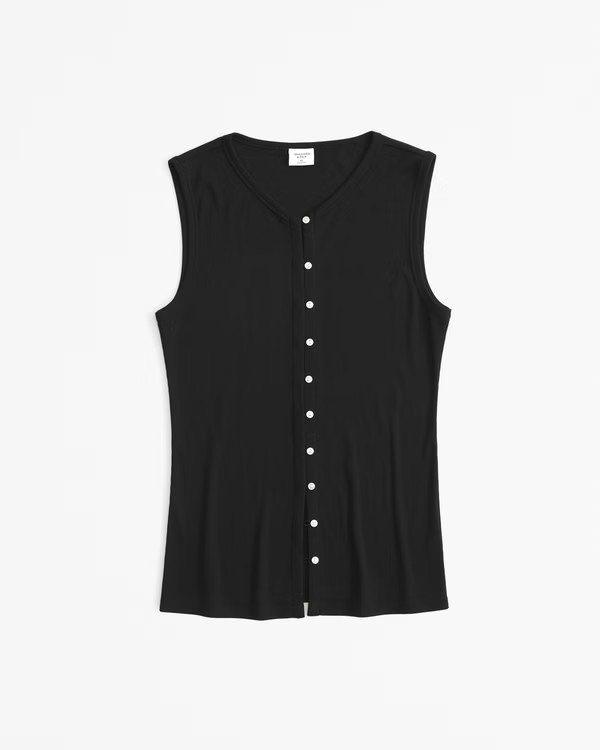 Powdered Rib Button-Through V-Neck Top | Abercrombie & Fitch (US)