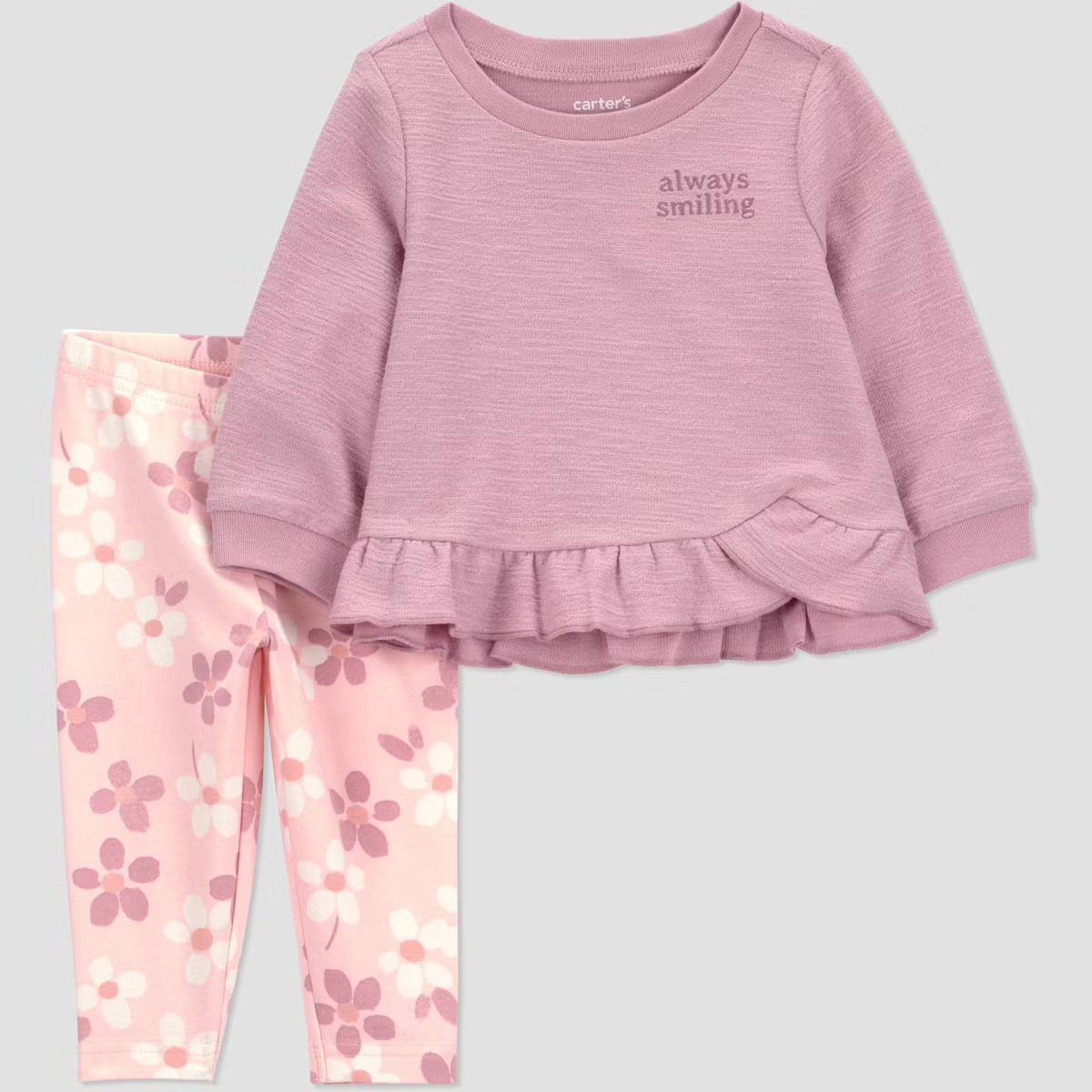Carter's Just One You® Baby Girls' 2pc Always Smiling Sweatshirt and Floral Leggings Set - Purpl... | Target