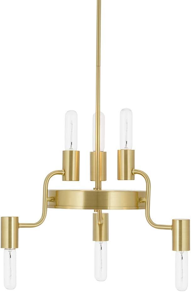 Amazon Brand - Rivet Tubular Pendant Chandelier, Modern 6-Light Brass and Glass, with Bulb, 18.13... | Amazon (US)