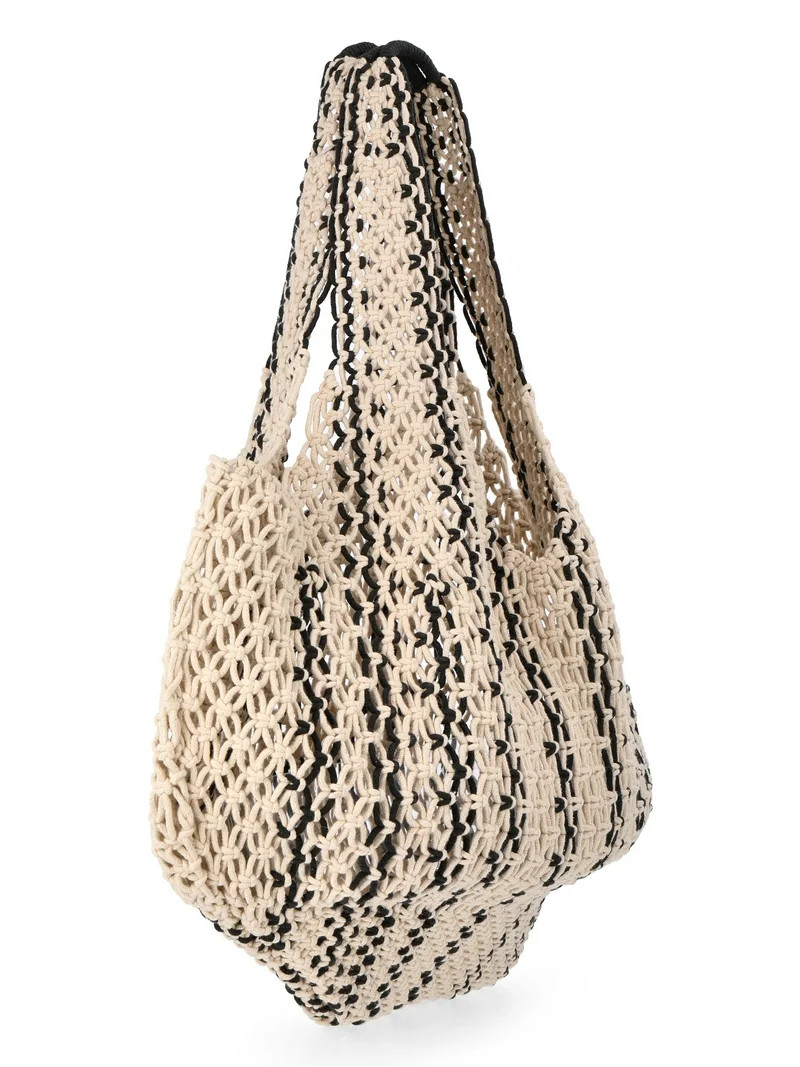 No Boundaries Women's Festival Crochet Striped Hobo Bag, Black Stripe | Walmart (US)