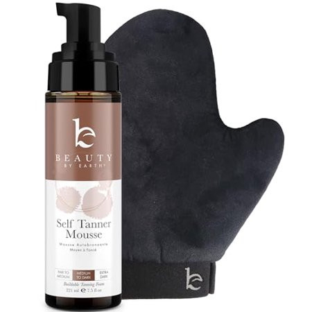 Self Tanner Tanning Mousse Kit - USA Made with Natural & Organic Ingredients Self Tanner Mousse and Mitt Self Tan Kit Fake Tan Tanning Foam Medium to Dark Sunless Tanner Self Tanners Best Sel | Walmart (US)