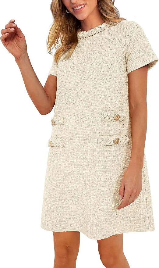 PRETTYGARDEN Women's Summer Tweed Short Dress Crewneck Short Sleeve A Line Mini Casual Elegant Cu... | Amazon (US)