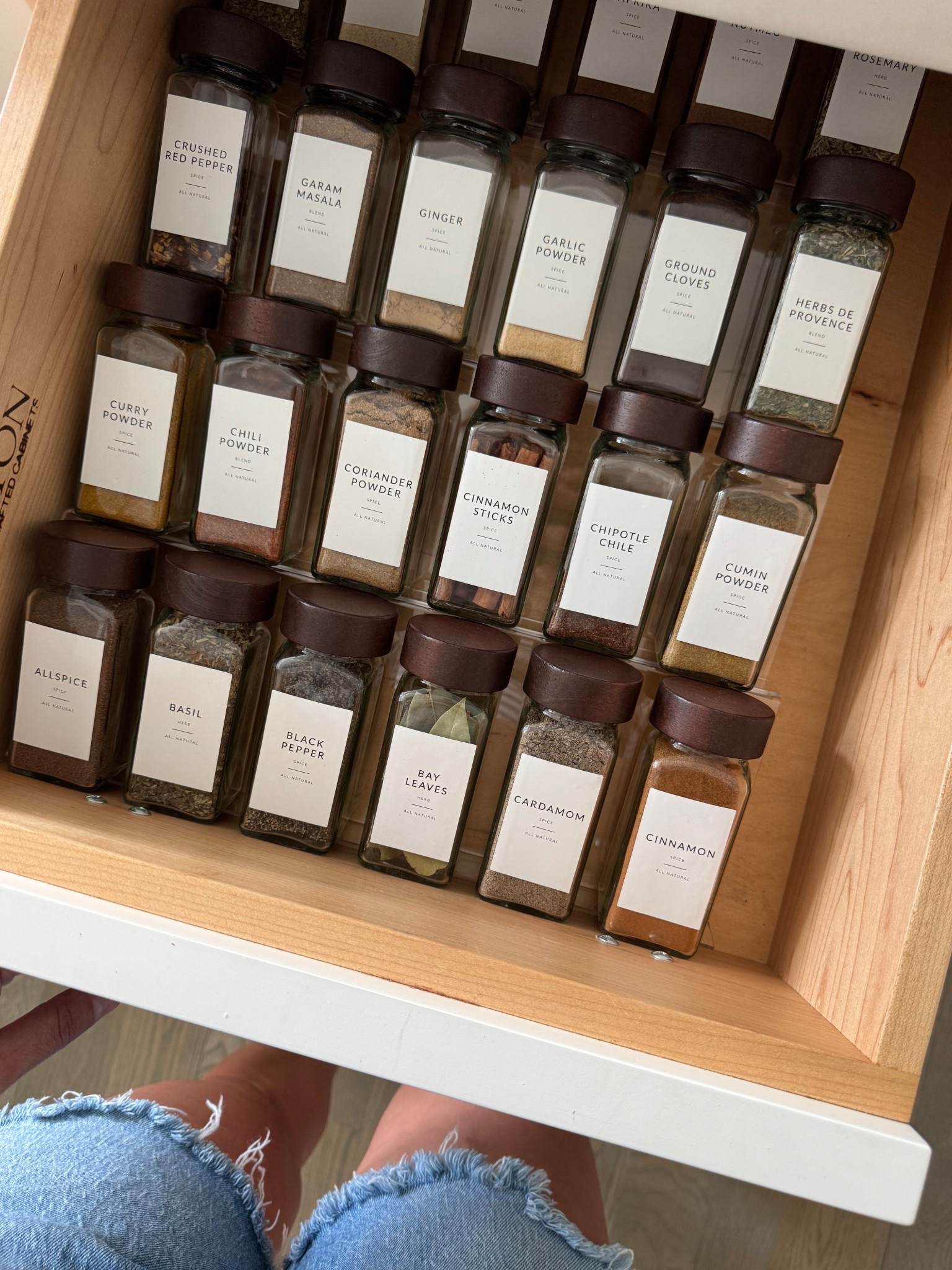 Spice drawer organization! 

Also linked the acrylic risers I used. Make sure to measure your drawers and read descriptions! 

The set of jars I got comes with labels but I bought separate ones because I preferred the minimal font (also linked below) 

#LTKStyleTip #LTKHome #LTKFindsUnder50