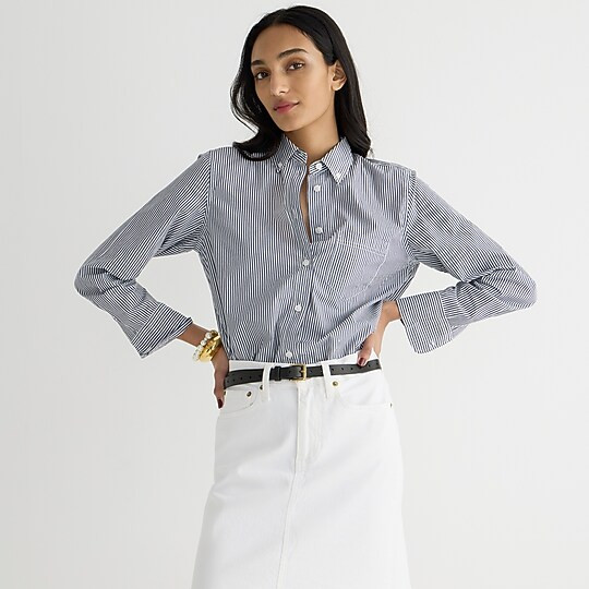 Classic-fit washed cotton poplin shirt in stripe | J. Crew US