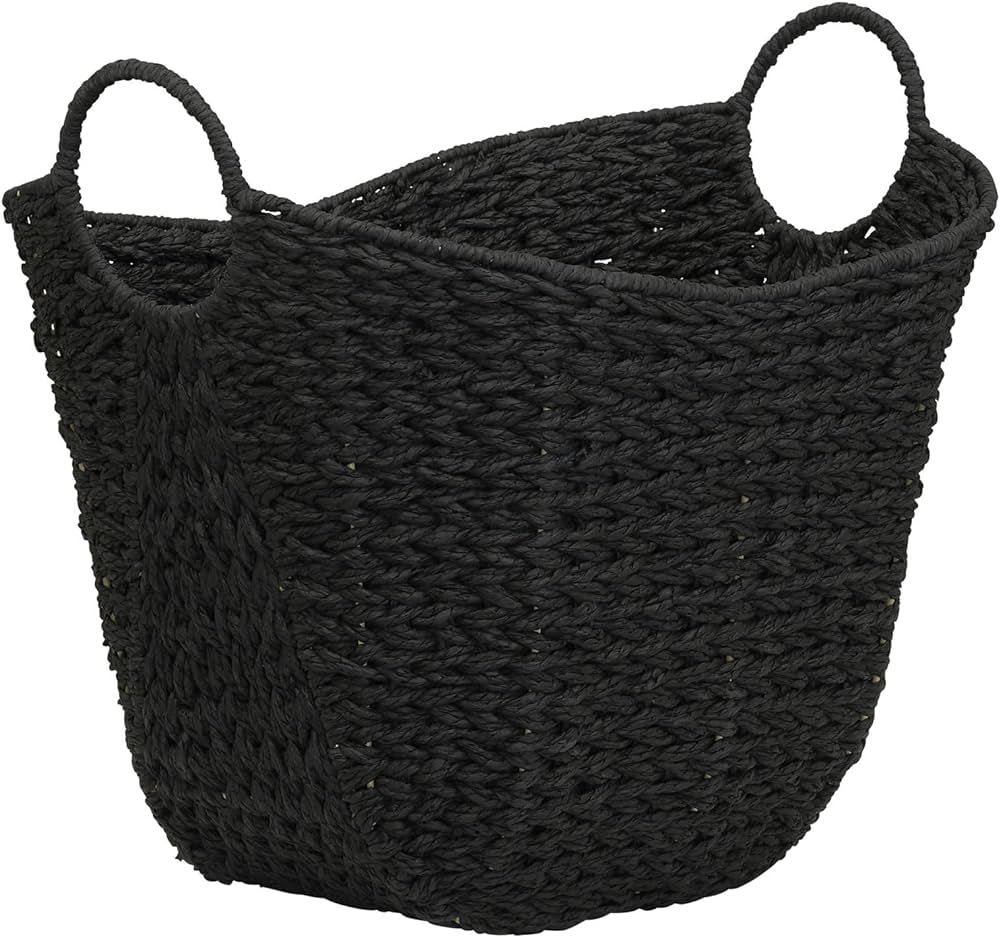 Household Essentials Black Paper Rope Handles, Natural Woven Wicker Storage Basket | Amazon (US)
