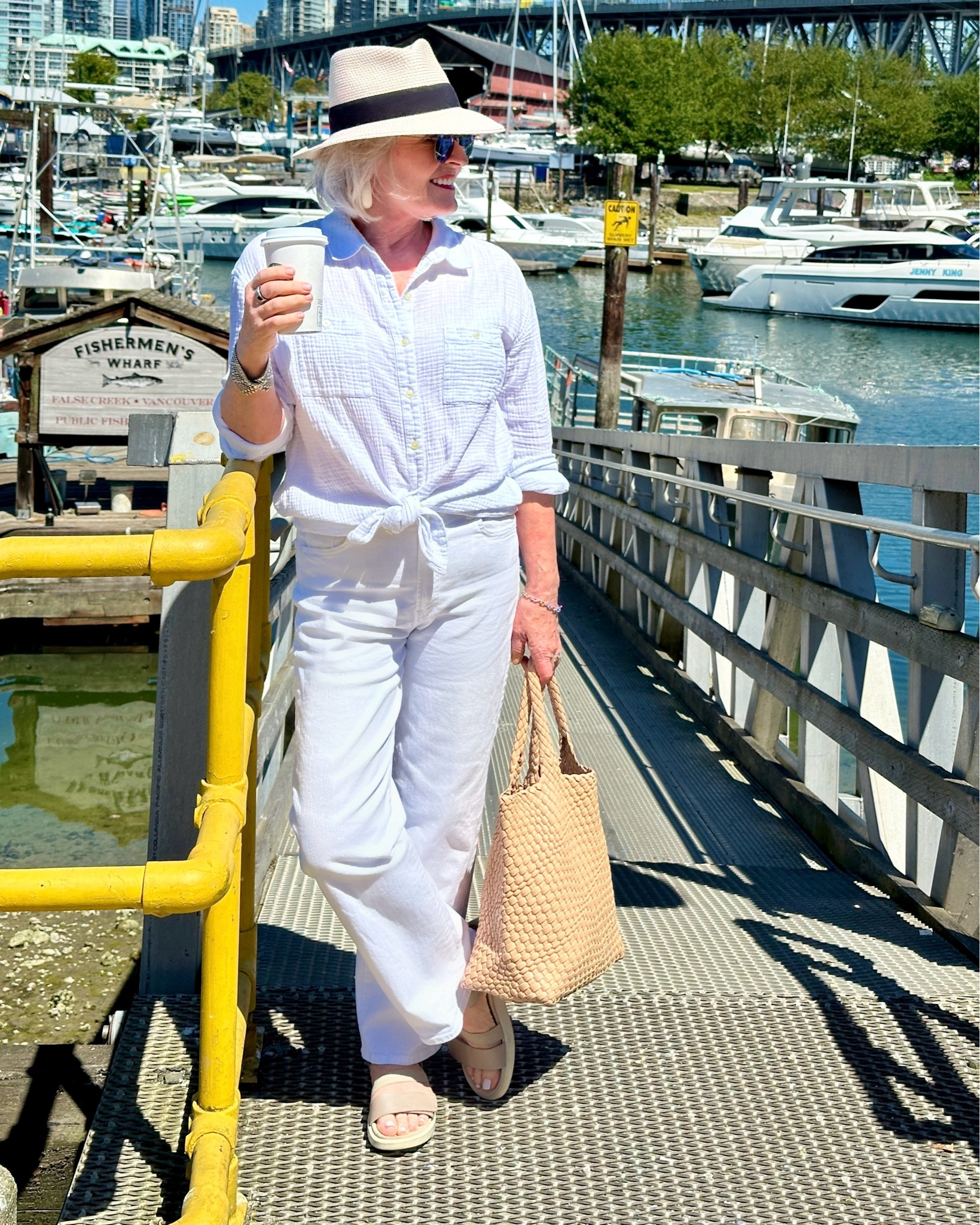 White out on a hot day by the water. Cotton gauze shirt white jeans packable hat lightweight tote bag. 
Summer outfit


#LTKSeasonal #LTKShoeCrush #LTKOver40