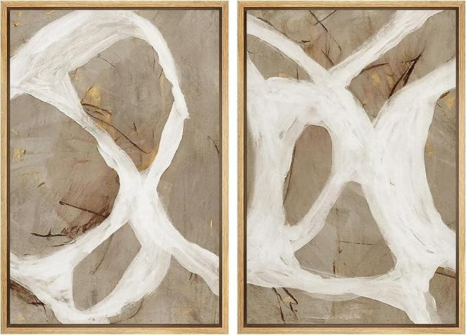 SIGNFORD Framed Canvas Print Wall Art Set Abstract White and Beige Brushstrokes on Neutral Illust... | Amazon (US)