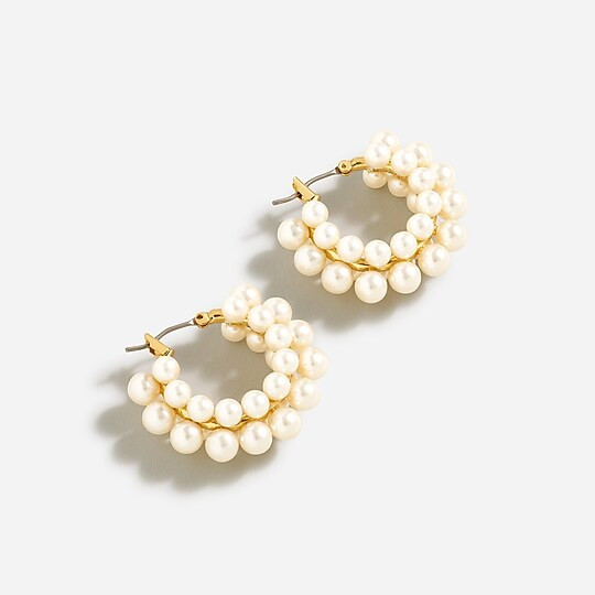 Layered mini pearl hoop earrings | J. Crew US