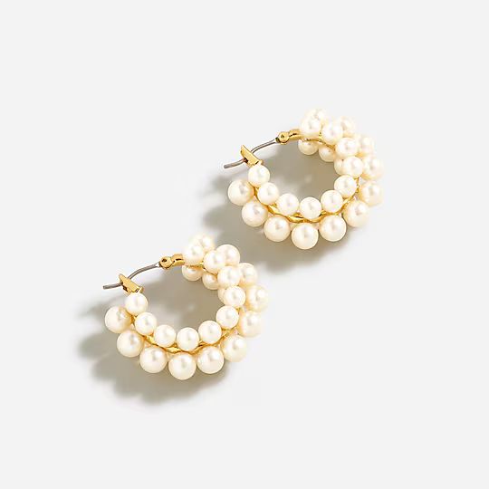 Layered mini pearl hoop earrings | J.Crew US