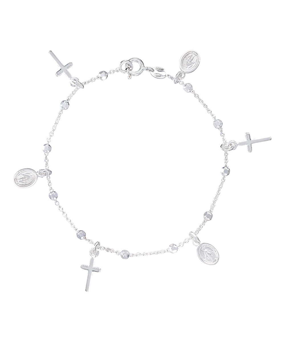 bliss Women's Bracelets Silvertone - Sterling Silver Medal & Cross Charm Bracelet | Zulily