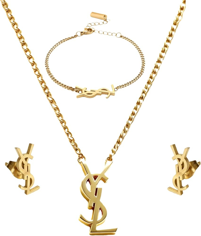 18K Gold Jewelry Set for Women, Luxury Designer Jewelry, Dainty Plated Initial Bracelet, Necklace... | Amazon (US)