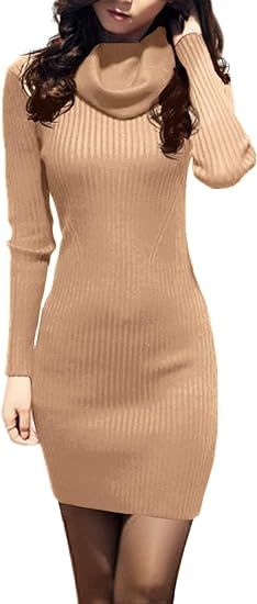 v28 Sweater Dress for Women Ribbed Knit Fitted midi Sexy Fall Winter Bodycon Cowl Neck Dresses | Amazon (US)