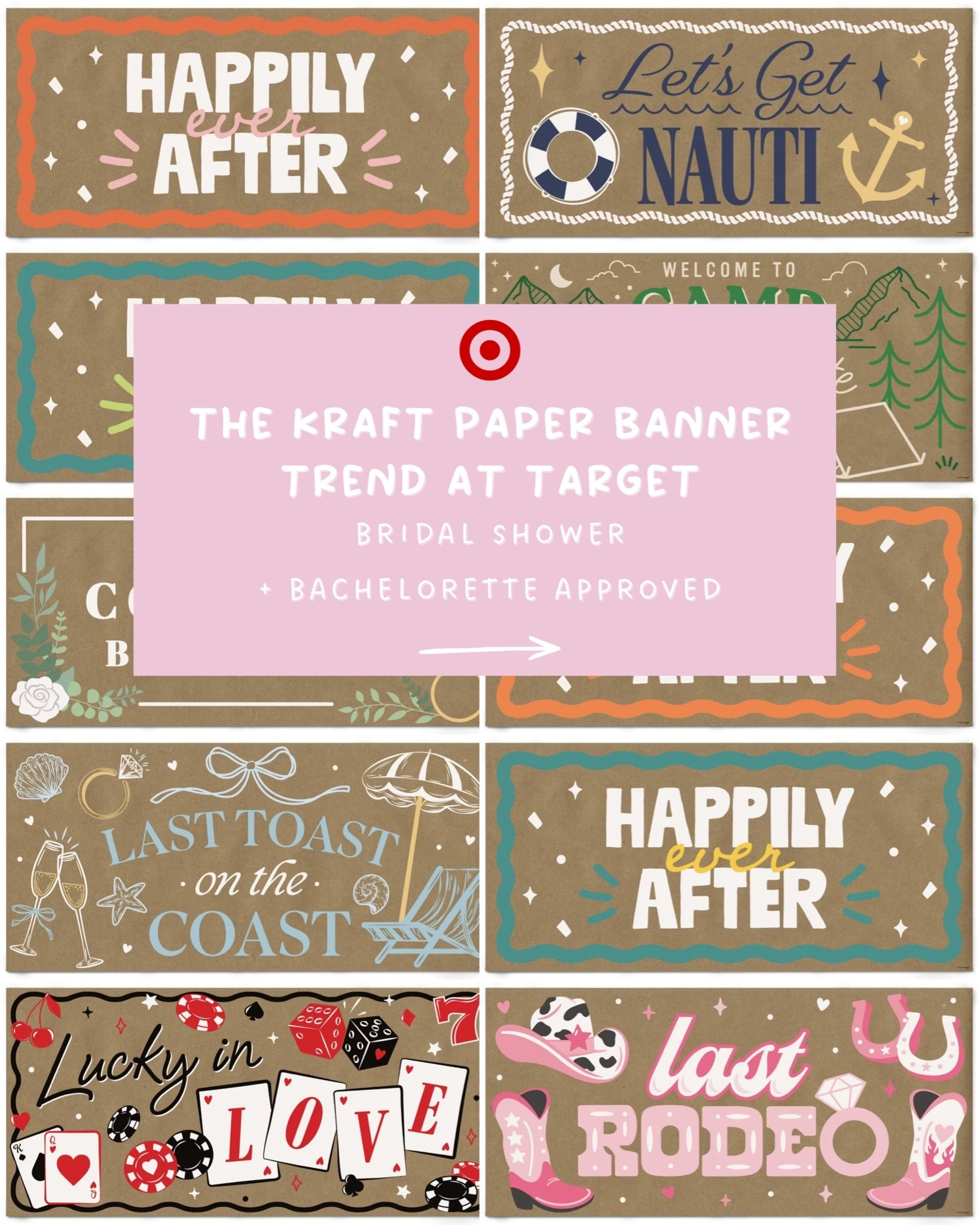 Trend alert: Kraft paper banners are having a moment. 🤎

These hand-painted style banners from Target look much more custom than their price tag. They come in multiple bridal shower and bachelorette themes, along with versatile options like "Happily Ever After" that can work with almost any party aesthetic.

They're simple, affordable, and make a big impact behind a dessert table, gift table, photo backdrop, or party entrance. 

That said, if your budget allows, don't forget about local artists and makers. Custom banners and signage can make an event feel even more personal, and supporting small businesses helps keep creativity thriving in our communities.

#LTKWedding