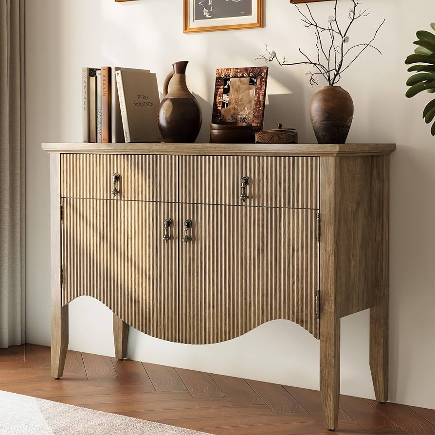 FUSUNBAO 40" Retro Buffet Cabinet with Storage, Fluted Sideboard Credenza with Drawer, Accent Bar... | Amazon (US)