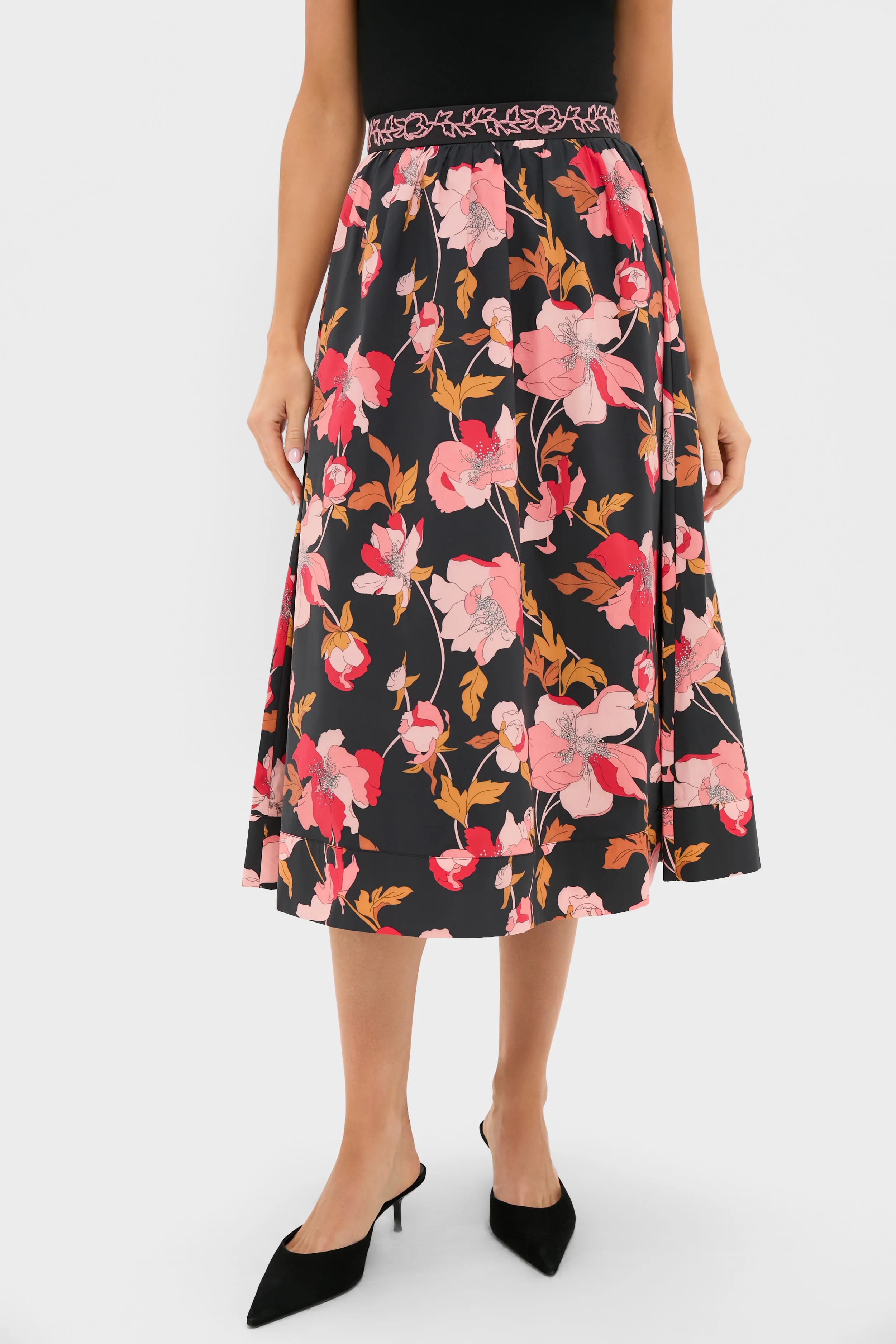 Black & Shades of Pink Floral Embroidered Sia Maxi Skirt | Tuckernuck (US)