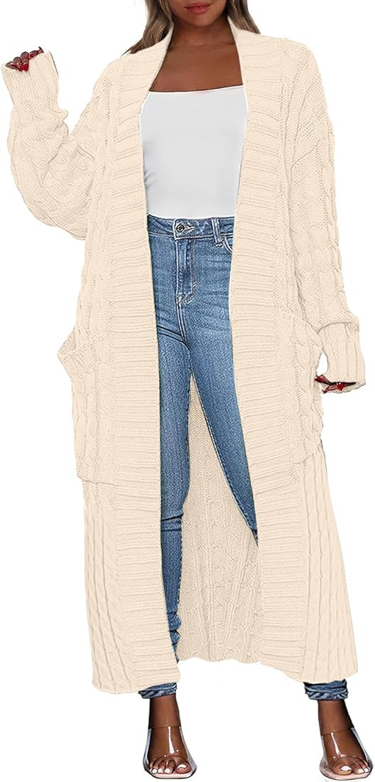 Caracilia Womens Long Cardigan Sweater Open Front Long Sleeve Chunky Cable Knit Duster Outerwear ... | Amazon (US)