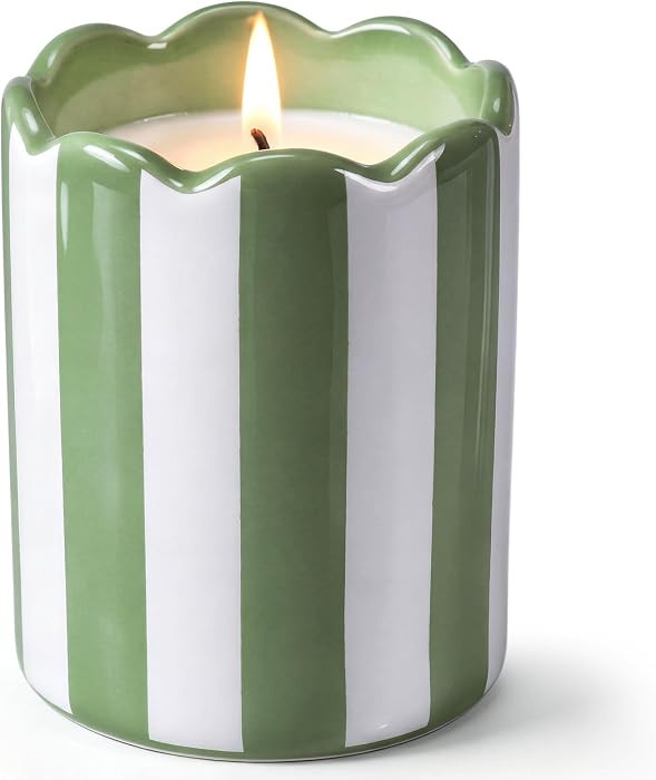 Conelist Sage Green Stripe Ceramic Scented Candle Home Gift 7 oz Jar Candle | Amazon (US)