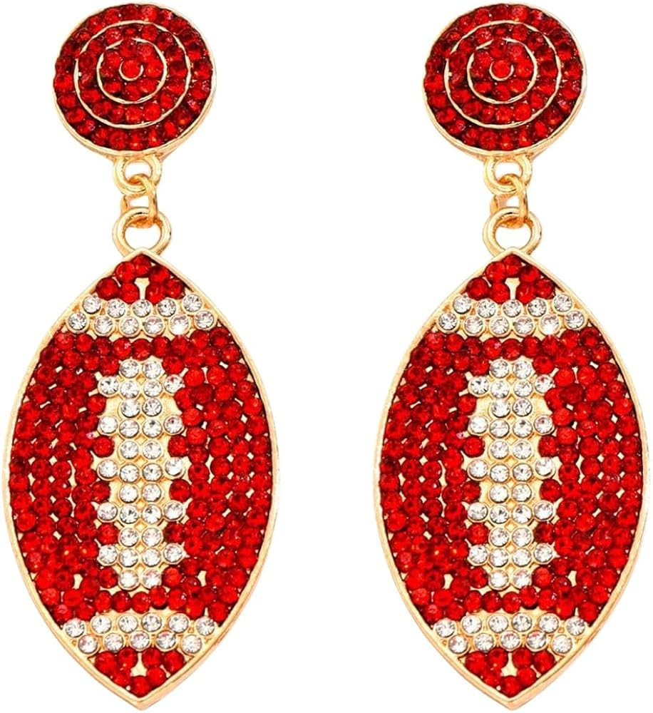 Shining Football Rhinestone Beaded Earrings Colorful Sports Lover Football Earrings for Women Gir... | Amazon (US)