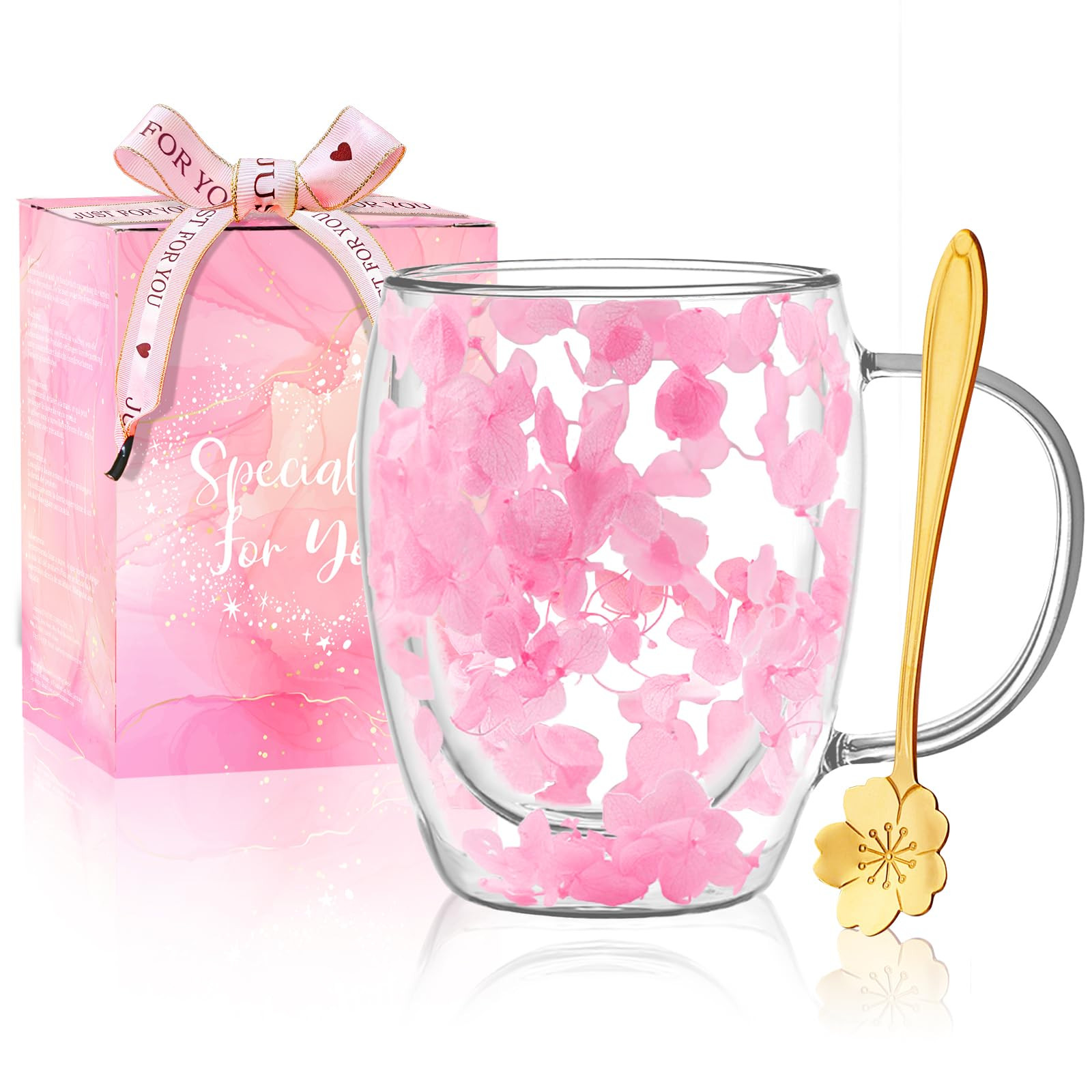 Gifts for Women Dried Flowers Double Wall Glass Coffee Mugs Cute Glass Tea Cups with Handles Autu... | Amazon (CA)