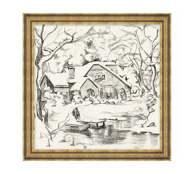 Cozy Cabin Sketch Framed Print | Pottery Barn (US)