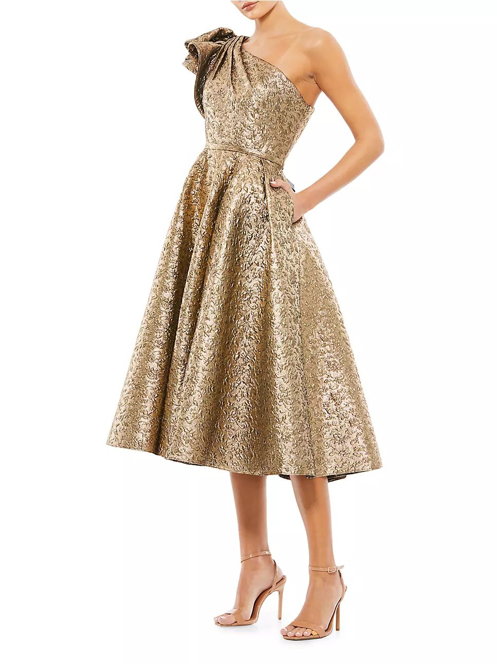 Asymmetric Metallic Tea-Length Dress | Saks Fifth Avenue