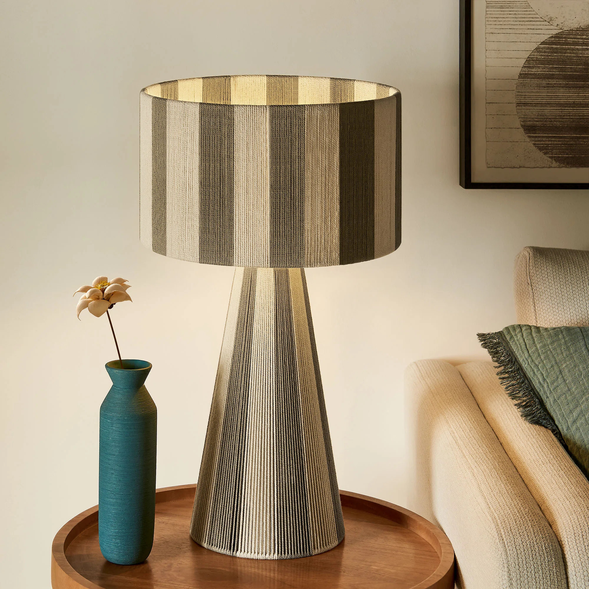 Renae Handwoven Cotton Thread Striped Table Lamp | Wayfair North America