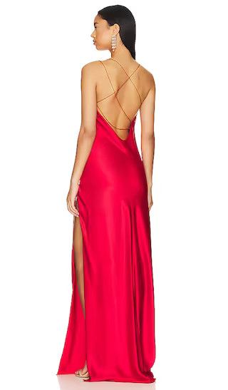 Strappy Bias High Slit Gown in Scarlet | Red Gown | Red Maxi Dress | Long Red Dress Code | Revolve Clothing (Global)