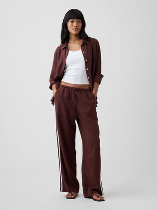 Linen-Blend Stripe Wide-Leg Pants | Gap Factory