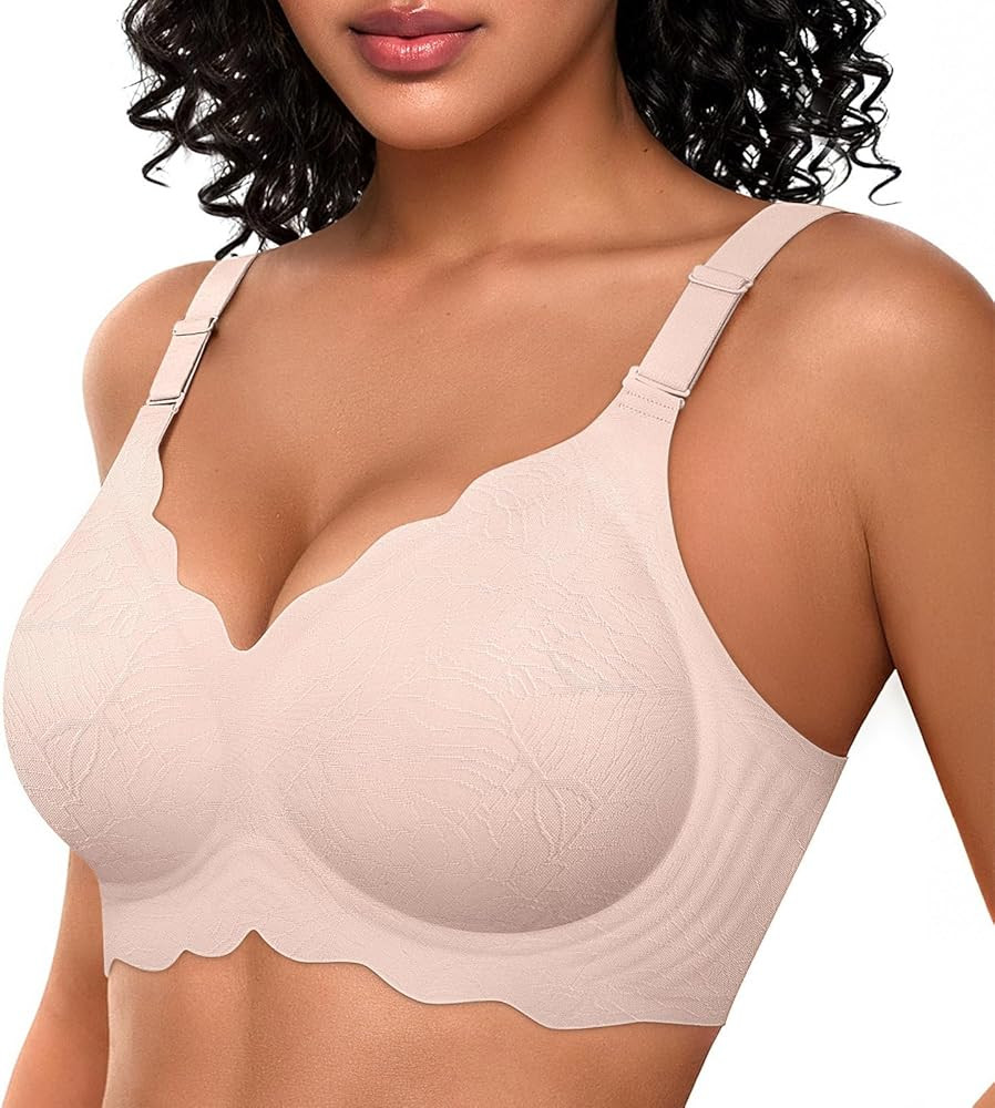 OEAK Women Bras No Underwire Scalloped Push Up Buttery Soft Tshirt Bra Seamless Full Coverage Con... | Amazon (US)