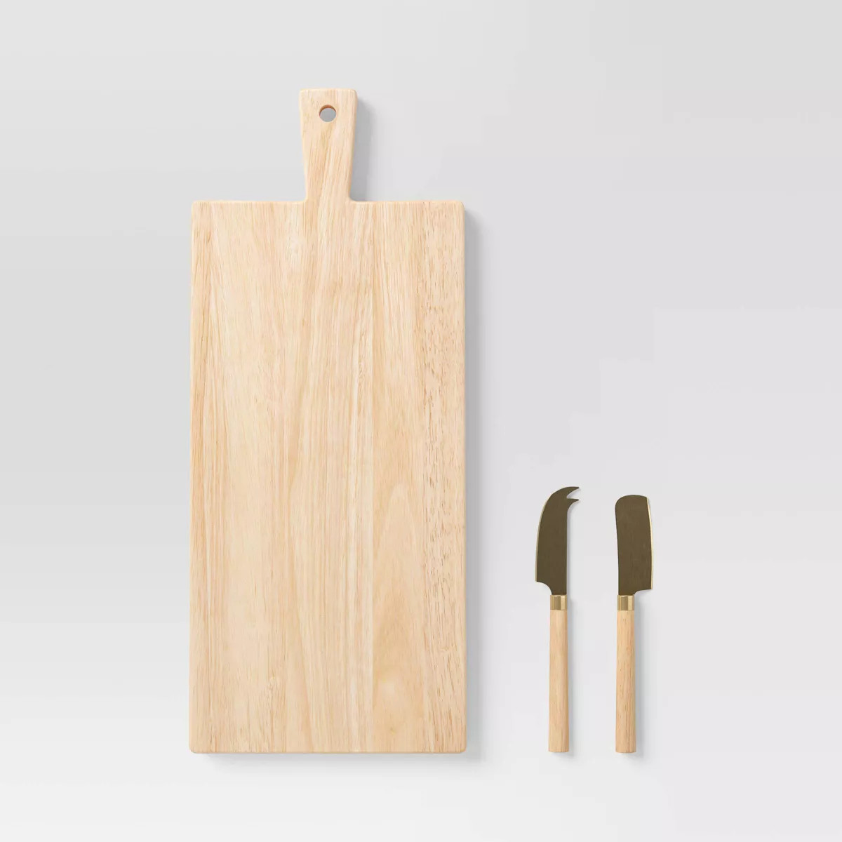 3pc 19.35"x8" Rubberwood Rectangle Serving Board with Brass Cheese Tools Brown - Threshold™: Ch... | Target