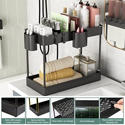 2 Pack Under Sink Organizer- Stackable 2 Size 2 Tier Bathroom Under the Sink Organizers Multi-Usa... | Amazon (US)