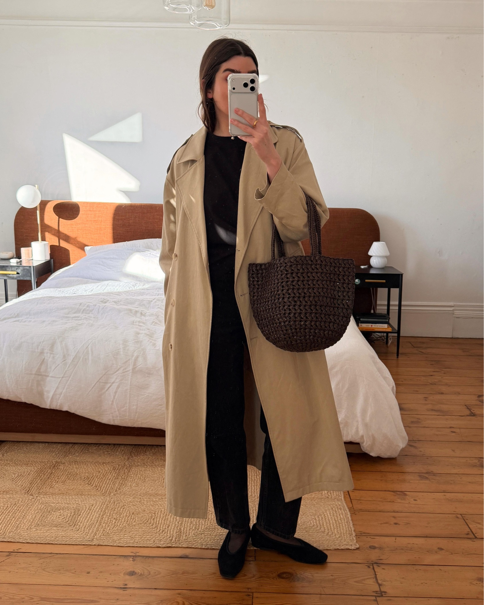 Rue Sophie trench coat, all black outfit underneath with The Row secondhand bag

#LTKstyletip #LTKspring