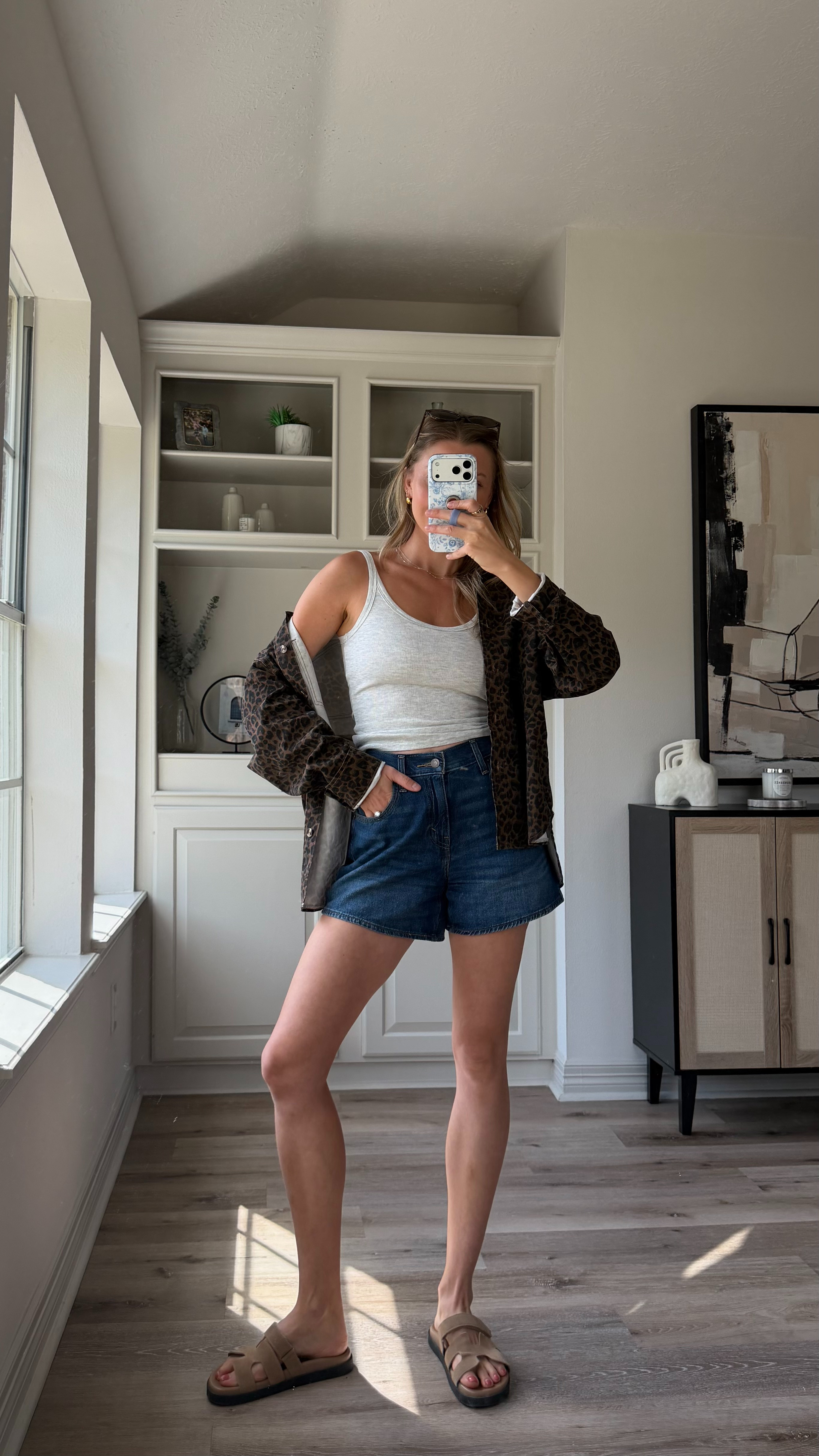 Easy fall mom outfit - LOVE these cinch shorts and this denim shirt is so fun for fall! Size M in shirt, S in tank, and 26 in shorts.
 

 #LTKootd #LTKmomlife