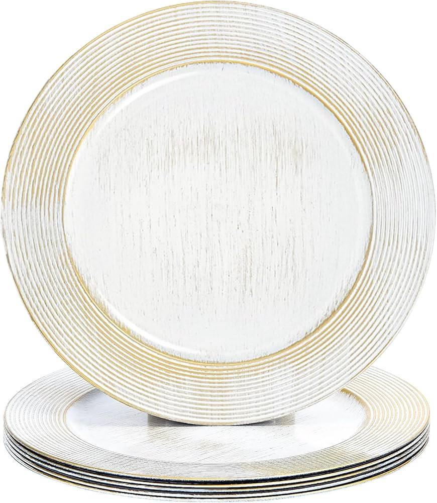 13" Round Charger Plates, 6 pack Ring Pattern Plastic Chargers for Dinner Plates, Vintage Charger... | Amazon (US)