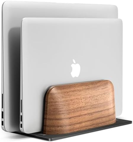 UPERGO Vertical Laptop Stand, Dual Slot Wooden Laptop Holder Vertical for Desk, Width Adjustable ... | Amazon (US)