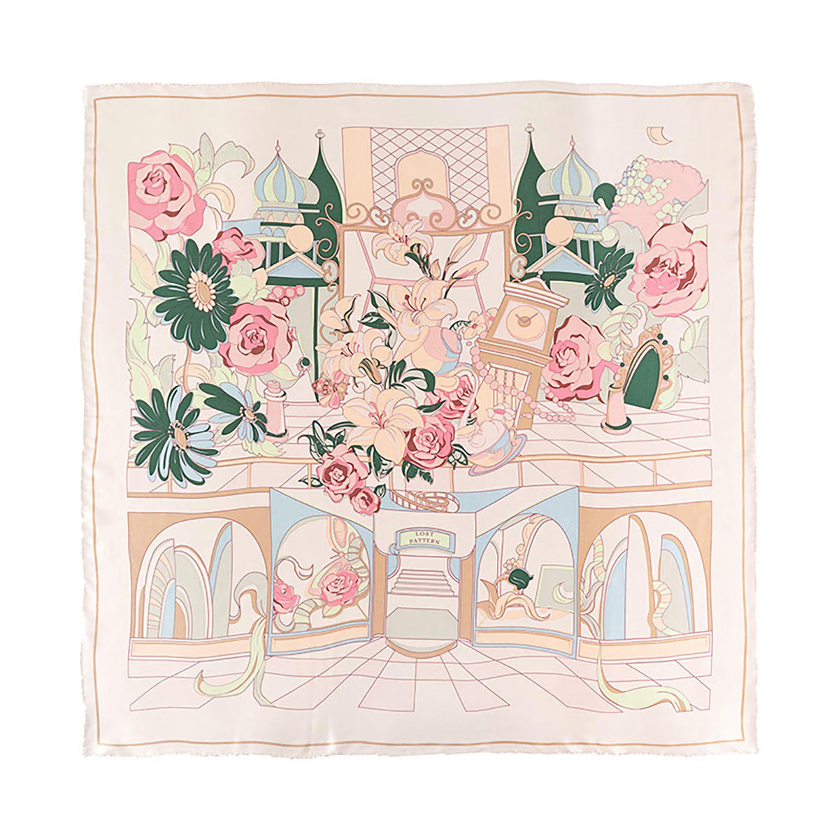 "Vintage Blooms" Large Silk Square Scarf - Champagne | Wolf & Badger (US)