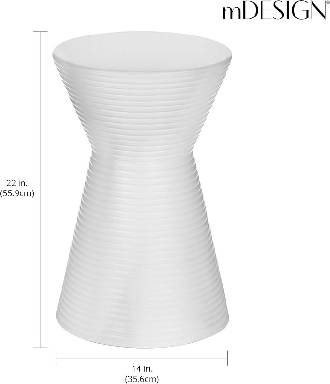 mDesign Round Hourglass Concrete Side Table - Solid Fluted Table for Indoor/Outdoor Use, Living R... | Amazon (US)
