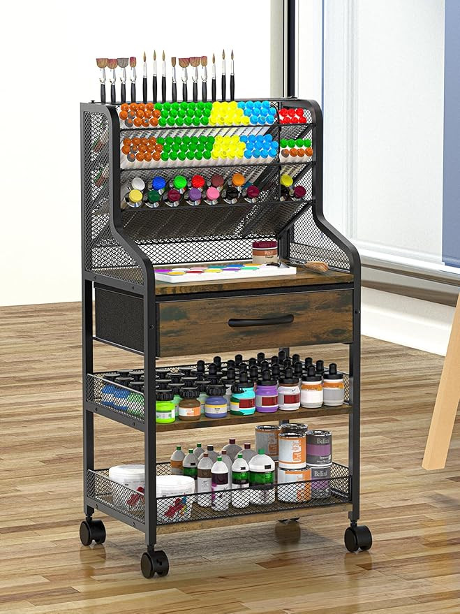 Rolling Art Cart 3 Tier Craft Cart with Wheels and Storage Drawer Metal Utility Cart Organizer fo... | Amazon (US)