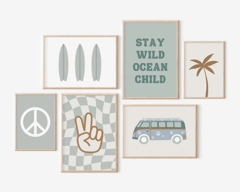 Checkerboard Peace Sign Digital Print, Neutral Sage Wall Art, Neutral Nursery Art, Cute Baby Room... | Etsy (US)
