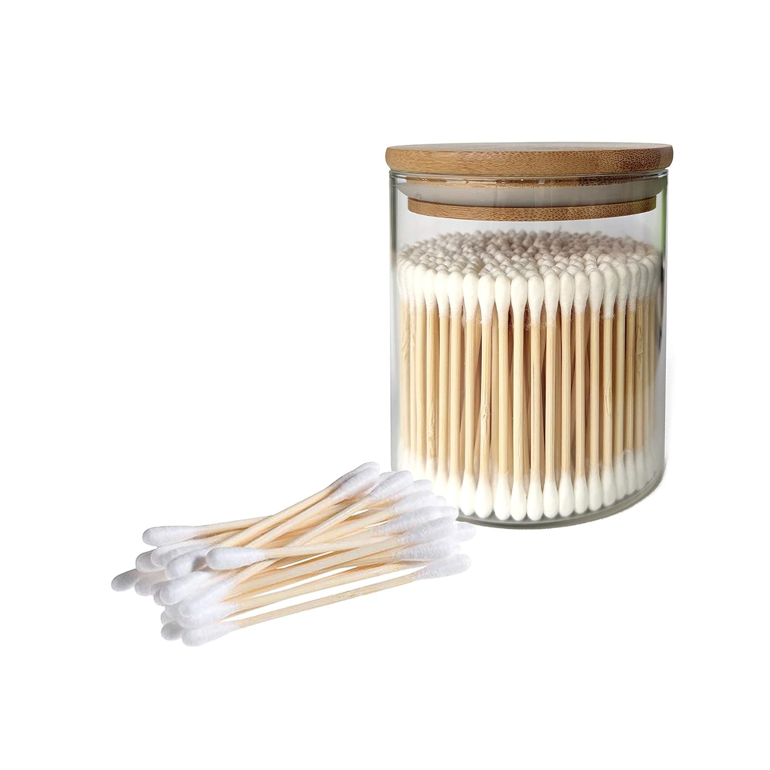 Highill Cotton Swabs Kit. Minimalist Qtips Holder Storage Canister Clear High Borosilicate Glass ... | Amazon (US)