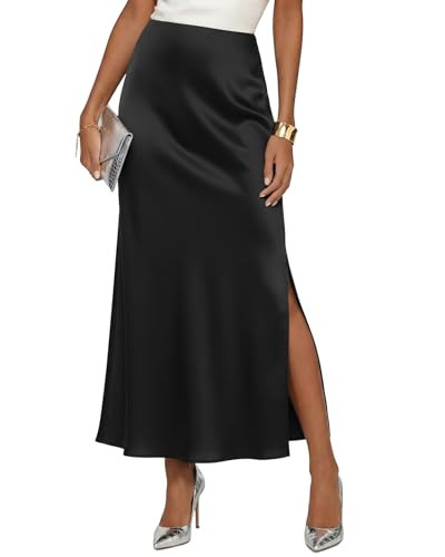 Women's Satin High Waisted Side Split Maxi Skirt Elastic Waistband Long Silk Skirts A-Line Skirts... | Amazon (US)