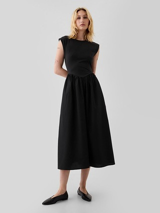 Drop-Waist Mixed Media Midi Dress | Gap (US)