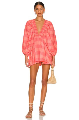 Sundress Alicia Romper in Big Gingham Neon Coral from Revolve.com | Revolve Clothing (Global)