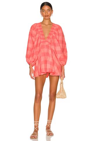 Sundress Alicia Romper in Big Gingham Neon Coral from Revolve.com | Revolve Clothing (Global)
