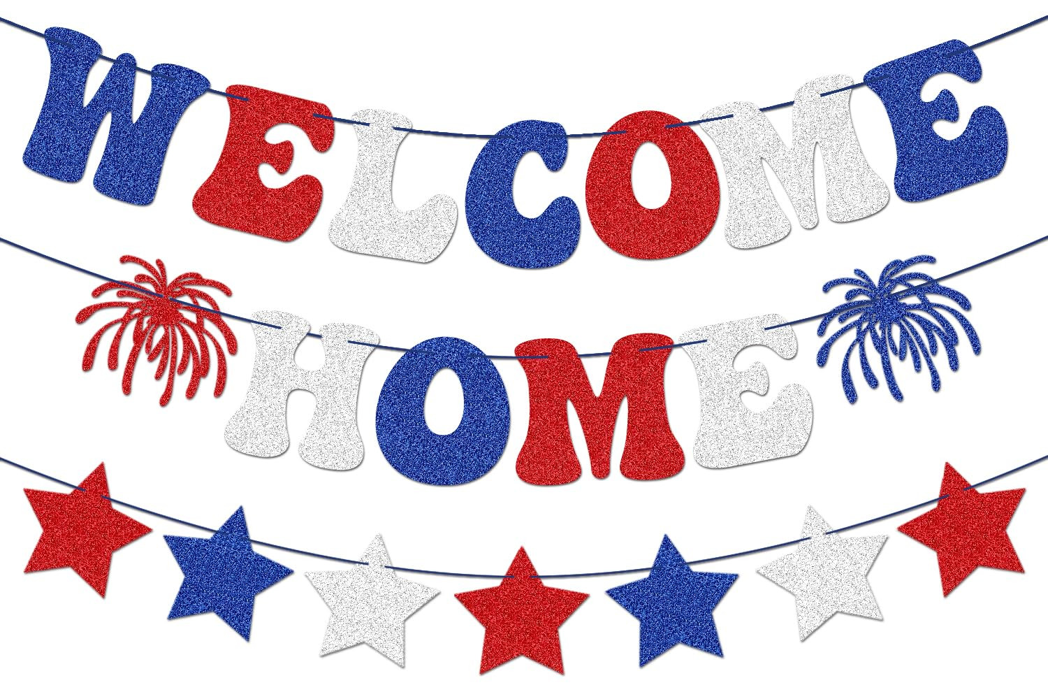 Welcome Home Decorations - Red, White + Blue Paper Glitter Welcome Home Banner, Red White Blue Gl... | Amazon (US)