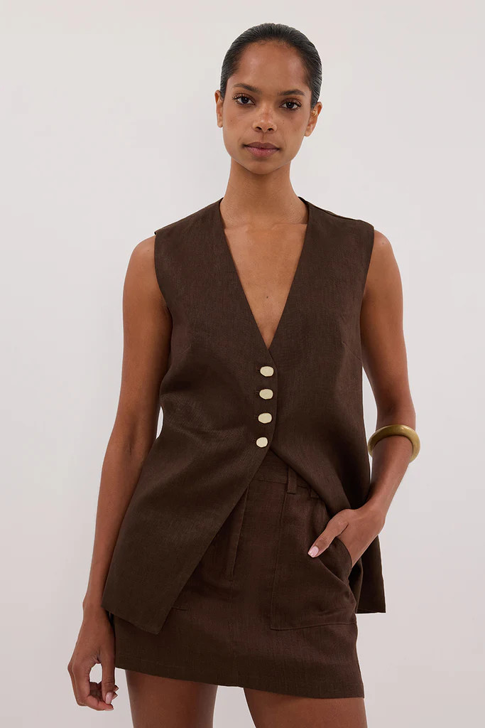 EVA BITTER CHOC LINEN SKORT | DISSH