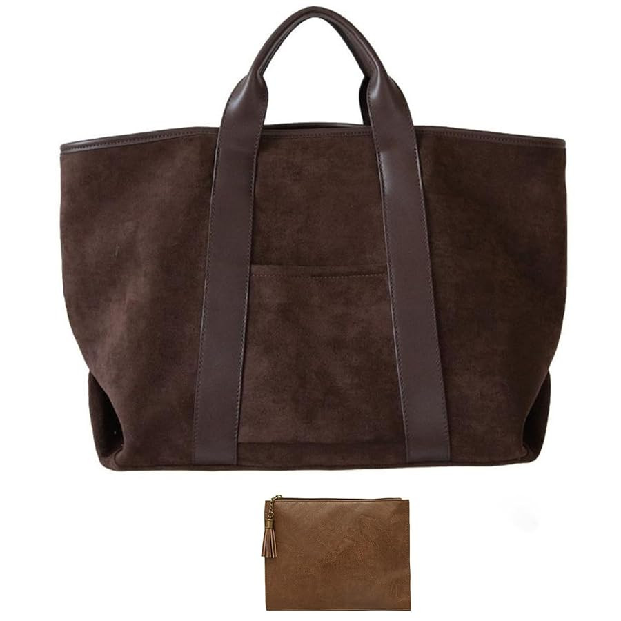 Suede Tote & Clutch Set - Large Work Bag, Faux Suede Handbag, Vintage Fall Bag | Amazon (US)