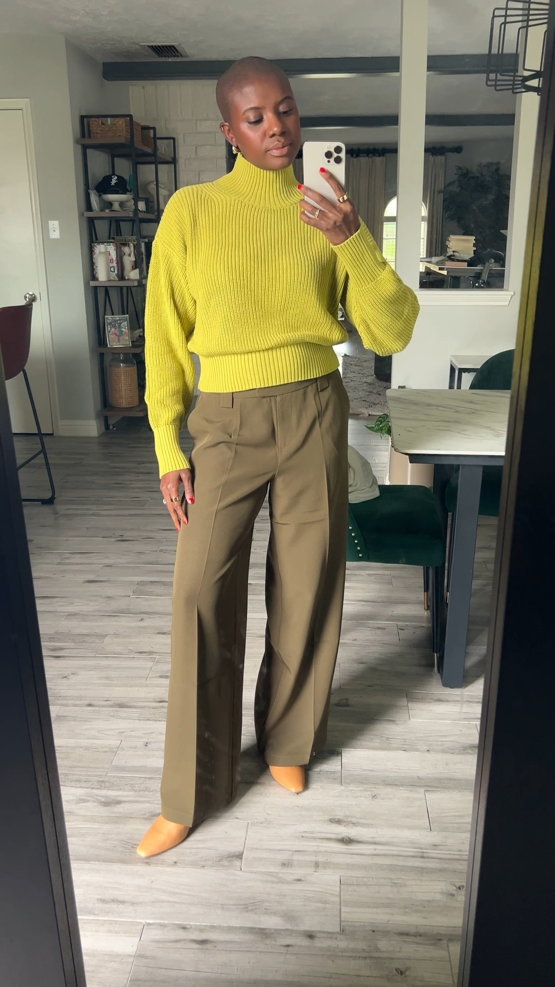 Colorful fall outfit under 50! Kiwi green sweater with olive wide leg pants. I’m wearing a medium top and a 6 in the pants for a baggy fit. Great workwear! 

#LTKWorkwear #LTKFindsUnder100 #LTKFindsUnder50
